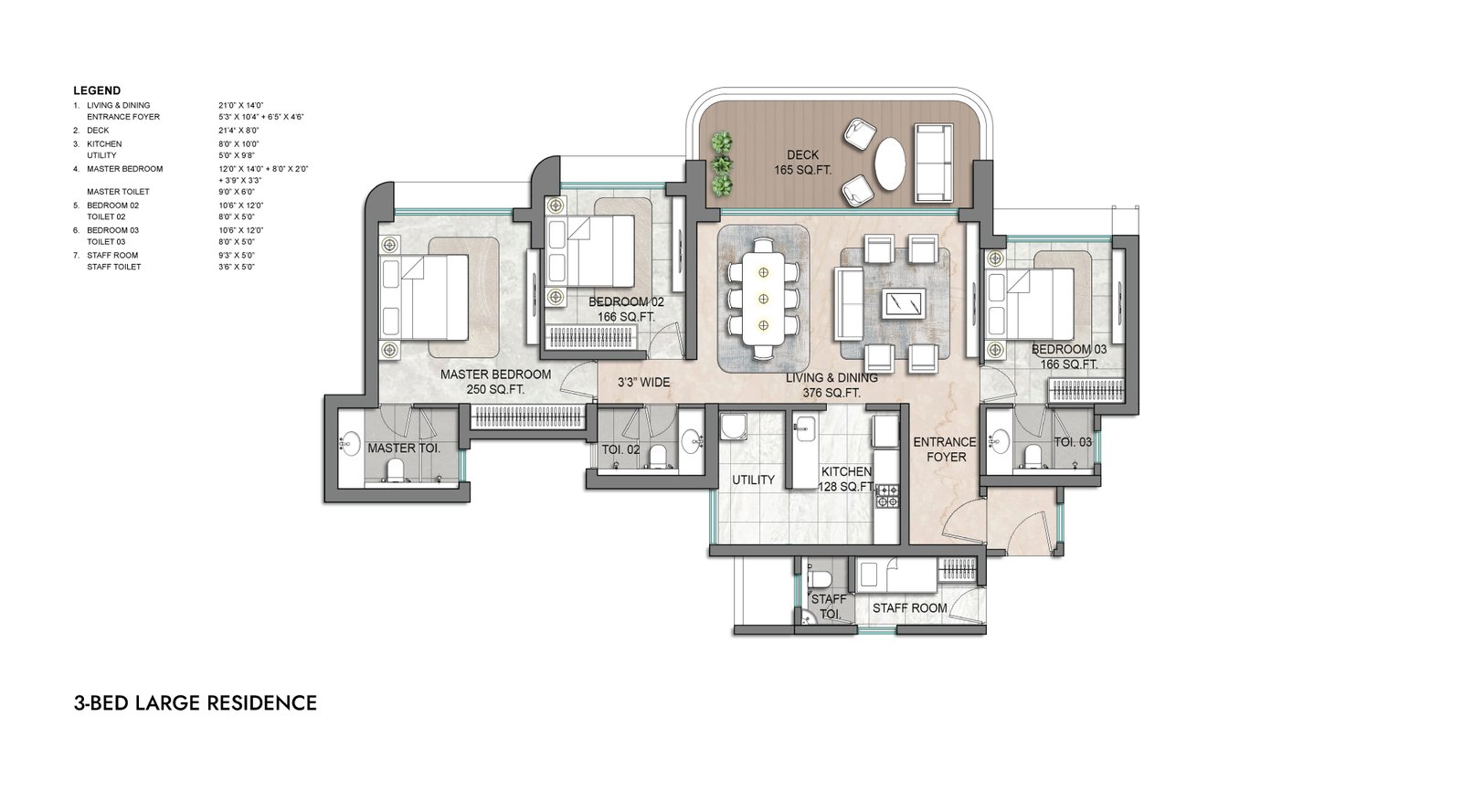 3 Bed Large Floor Plan